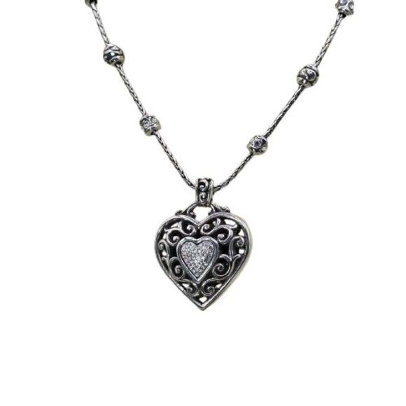 Brighton Reno Heart Necklace with Swarovski | Mercari Brighton Large RENO HEART Silver Crystal Puffy Heart Pendant Necklace 18\
